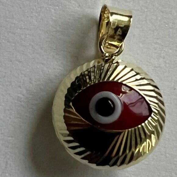 14k Real Yellow Gold Evil Eye Fluted Charm Pendant | evil eye charm | birthday | - Picture 4 of 5